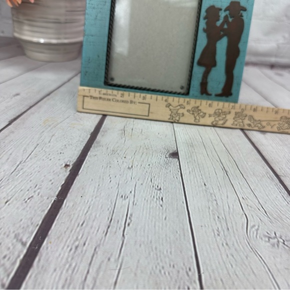 Rustic turquoise Blue Picture Frame with western cowgirl cowboy Design - Picture 3 of 6